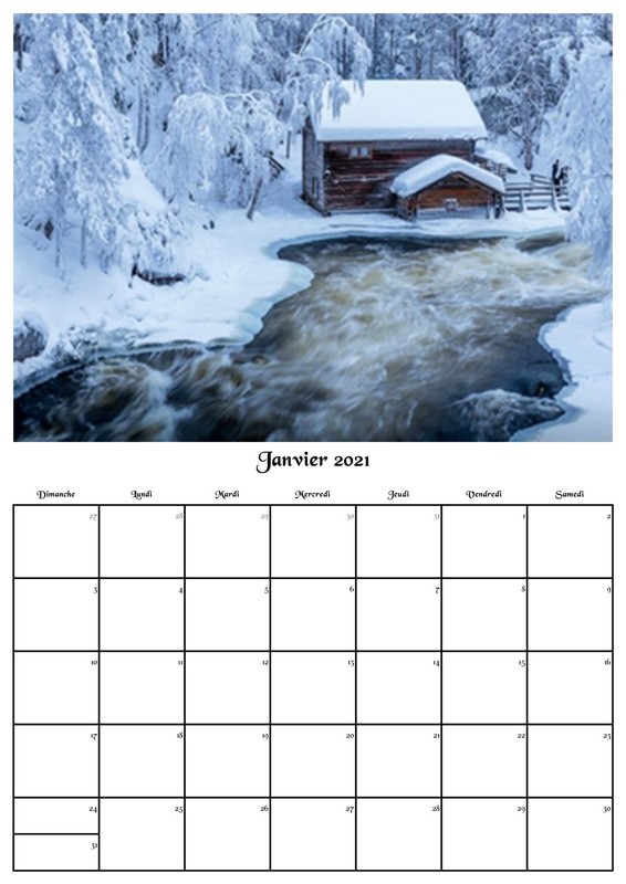 Calendrier  Janvier 2021 à imprimer